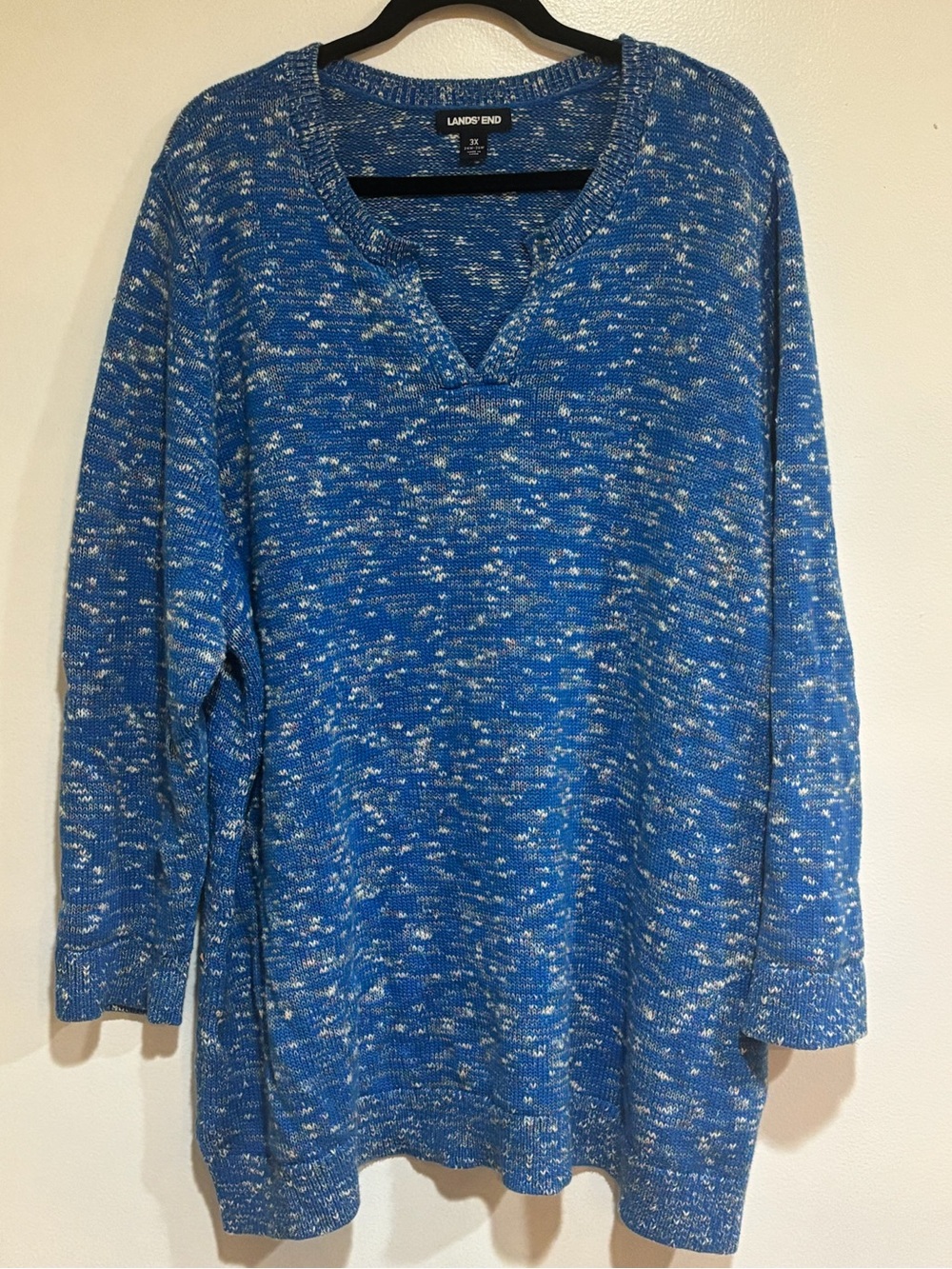 Lands' End Marled Space Dye Sweater Womens Size 3X Blue Cotton Split Neck Tunic